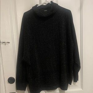 Express Sparkly Black Oversized Turtleneck Sweater for Women